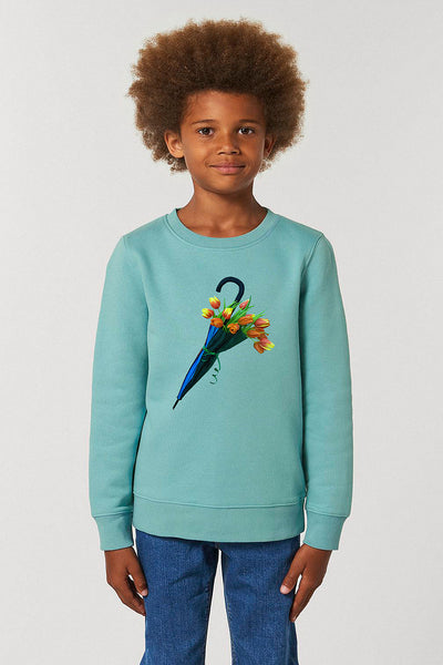 Teal green Kids Blooming Umbrella Sweatshirt, Medium-weight, from organic cotton blend, for girls & for boys