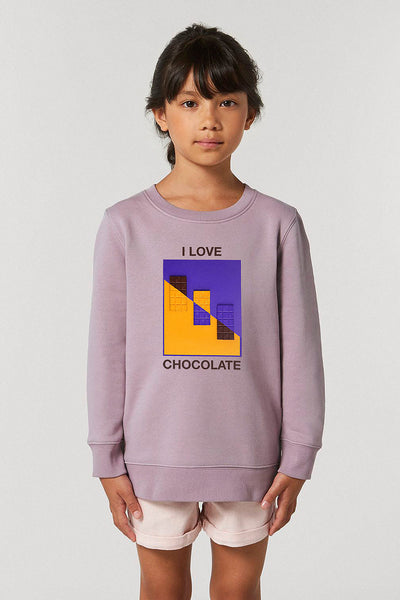 Lilac purple Kids Chocolate Love Graphic Sweatshirt, Medium-weight, from organic cotton blend, for girls & for boys