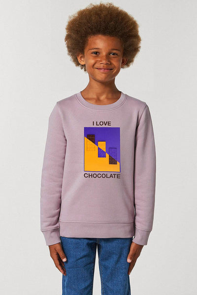 Lilac purple Kids Chocolate Love Graphic Sweatshirt, Medium-weight, from organic cotton blend, for girls & for boys