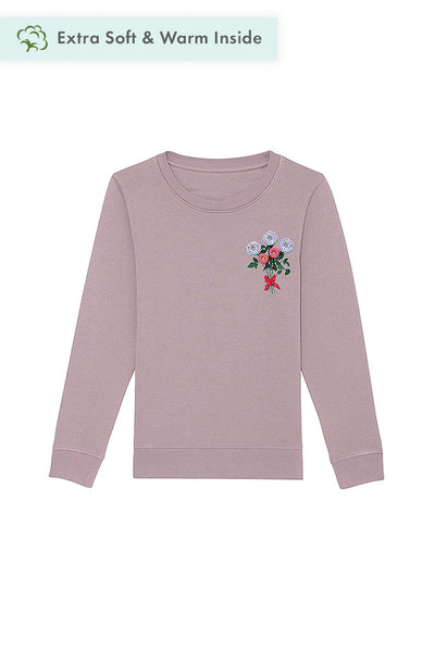 Lilac purple Girls Donut Flowers Print Sweatshirt, Medium-weight, from organic cotton blend