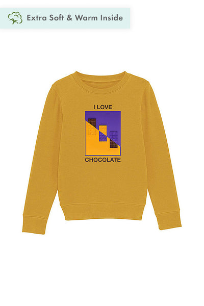 Yellow Kids Chocolate Love Graphic Sweatshirt, Medium-weight, from organic cotton blend, for girls & for boys