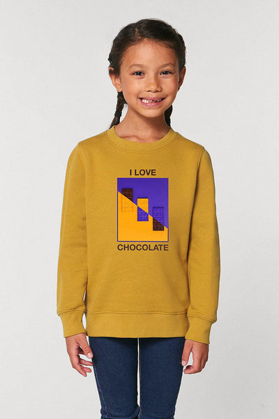 Yellow Kids Chocolate Love Graphic Sweatshirt, Medium-weight, from organic cotton blend, for girls & for boys