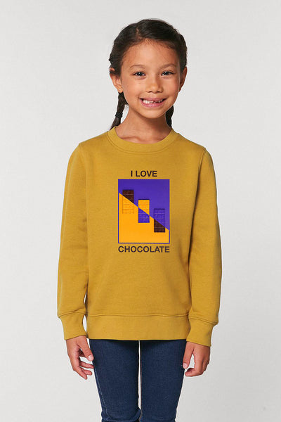 Yellow Kids Chocolate Love Graphic Sweatshirt, Medium-weight, from organic cotton blend, for girls & for boys