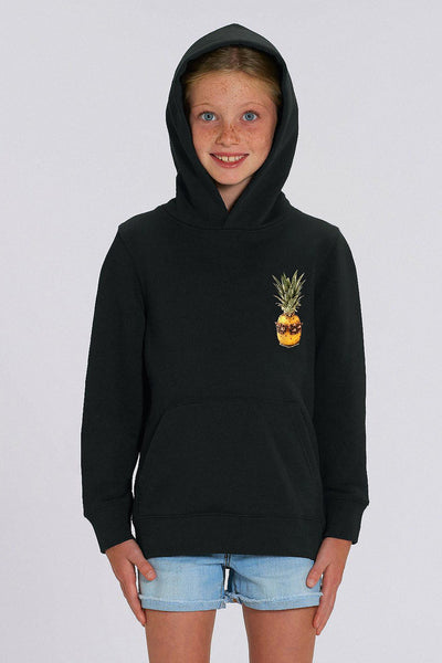 Black Kids Cool Pineapple Hoodie, Medium-weight, from organic cotton blend, for girls & for boys