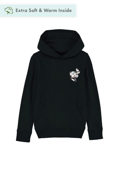 Black Kids Organic Cotton Printed Hoodie, Medium-weight, from organic cotton blend, for girls & for boys