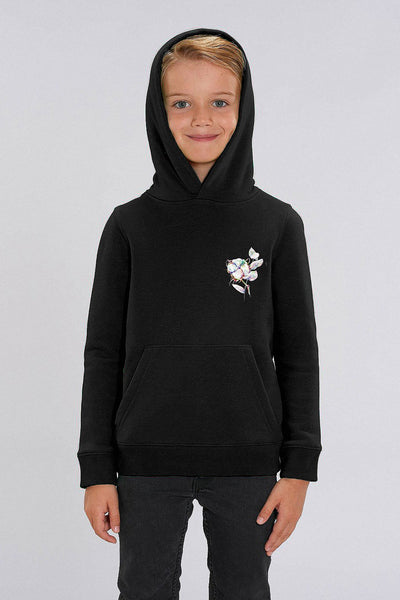 Black Kids Organic Cotton Printed Hoodie, Medium-weight, from organic cotton blend, for girls & for boys