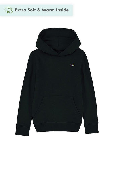 Black Kids Embroidered Logo Hoodie, Medium-weight, from organic cotton blend, for girls & for boys