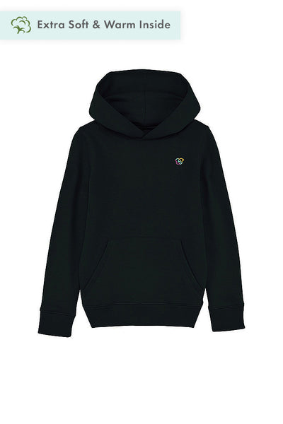 Black Kids Embroidered Logo Hoodie, Medium-weight, from organic cotton blend, for girls & for boys