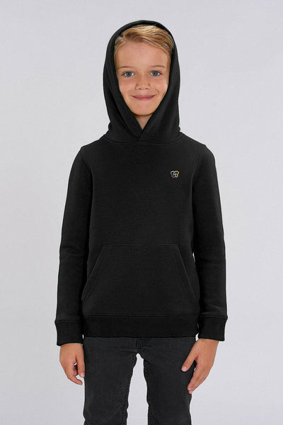 Black Kids Embroidered Logo Hoodie, Medium-weight, from organic cotton blend, for girls & for boys