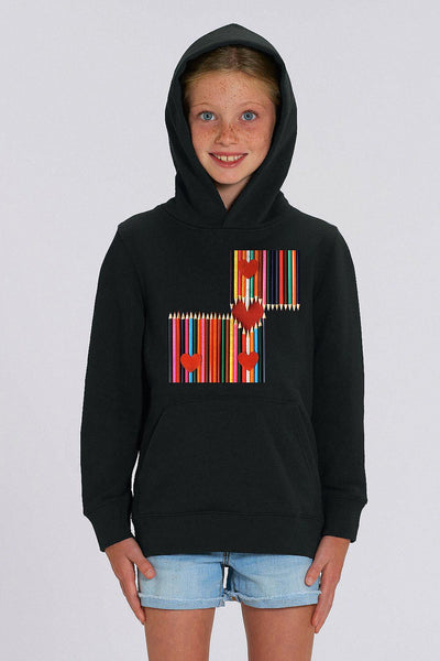 Black Kids Love Heart Graphic Hoodie, Medium-weight, from organic cotton blend, for girls & for boys