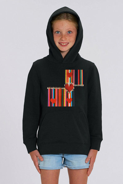 Black Kids Love Heart Graphic Hoodie, Medium-weight, from organic cotton blend, for girls & for boys