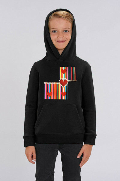 Black Kids Love Heart Graphic Hoodie, Medium-weight, from organic cotton blend, for girls & for boys