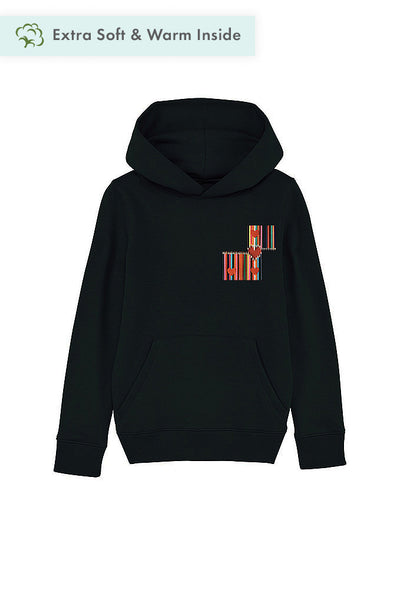 Black Kids Love Heart Printed Hoodie, Medium-weight, from organic cotton blend, for girls & for boys