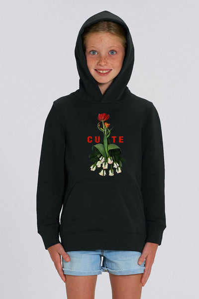 Black Girls Cute Floral Graphic Hoodie, Medium-weight, from organic cotton blend