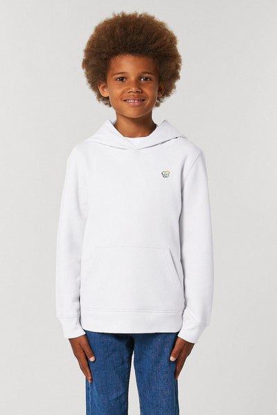 White Kids Embroidered Logo Hoodie, Medium-weight, from organic cotton blend, for girls & for boys