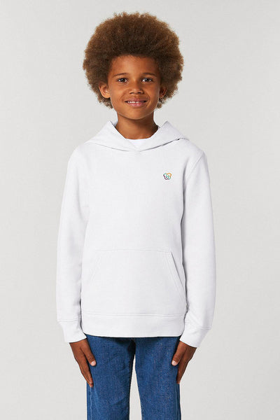 White Kids Embroidered Logo Hoodie, Medium-weight, from organic cotton blend, for girls & for boys