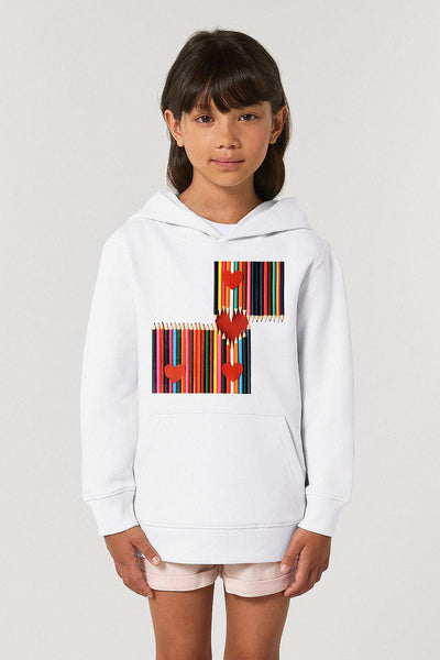 White Kids Love Heart Graphic Hoodie, Medium-weight, from organic cotton blend, for girls & for boys