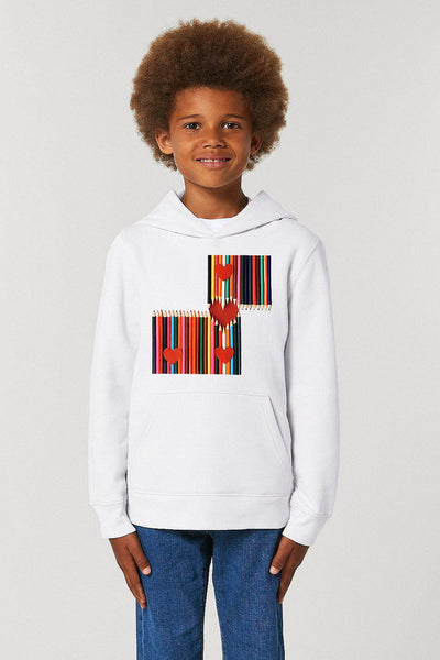 White Kids Love Heart Graphic Hoodie, Medium-weight, from organic cotton blend, for girls & for boys
