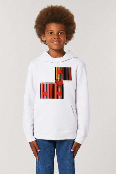 White Kids Love Heart Graphic Hoodie, Medium-weight, from organic cotton blend, for girls & for boys