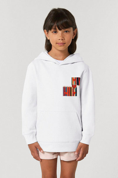 White Kids Love Heart Printed Hoodie, Medium-weight, from organic cotton blend, for girls & for boys