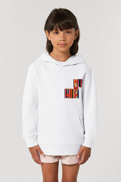 White Kids Love Heart Printed Hoodie, Medium-weight, from organic cotton blend, for girls & for boys