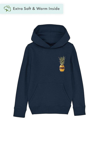 Navy Kids Cool Pineapple Hoodie, Medium-weight, from organic cotton blend, for girls & for boys