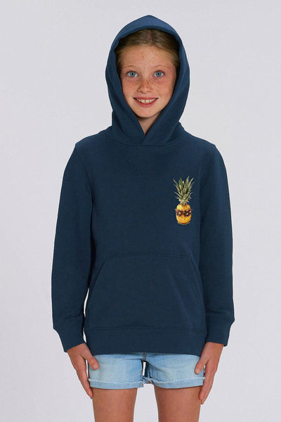 Navy Kids Cool Pineapple Hoodie, Medium-weight, from organic cotton blend, for girls & for boys