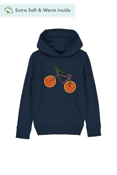 Navy Kids Orange Bicycle Graphic Hoodie, Medium-weight, from organic cotton blend, for girls & for boys