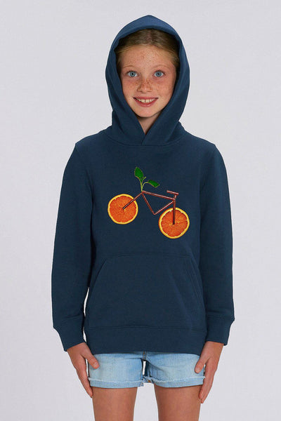 Navy Kids Orange Bicycle Graphic Hoodie, Medium-weight, from organic cotton blend, for girls & for boys