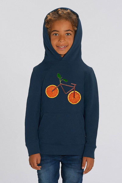 Navy Kids Orange Bicycle Graphic Hoodie, Medium-weight, from organic cotton blend, for girls & for boys