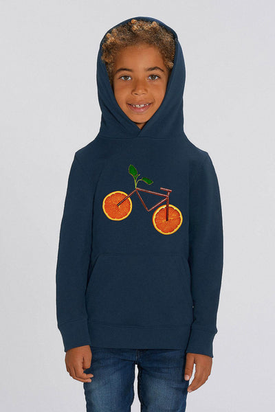 Navy Kids Orange Bicycle Graphic Hoodie, Medium-weight, from organic cotton blend, for girls & for boys