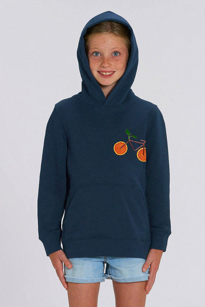 Navy Kids Orange Bicycle Printed Hoodie, Medium-weight, from organic cotton blend, for girls & for boys