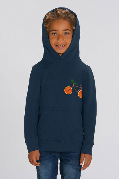 Navy Kids Orange Bicycle Printed Hoodie, Medium-weight, from organic cotton blend, for girls & for boys