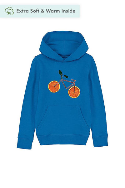 Royal Blue Kids Orange Bicycle Graphic Hoodie, Medium-weight, from organic cotton blend, for girls & for boys