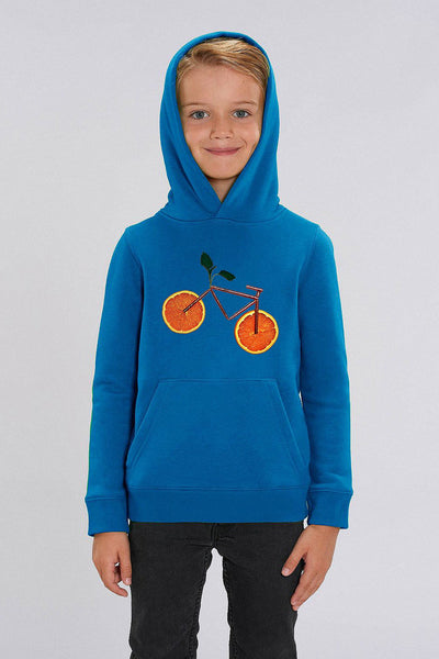 Royal Blue Kids Orange Bicycle Graphic Hoodie, Medium-weight, from organic cotton blend, for girls & for boys