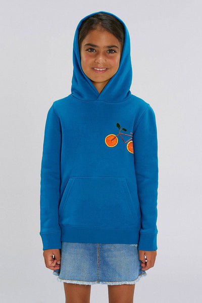 Royal Blue Kids Orange Bicycle Printed Hoodie, Medium-weight, from organic cotton blend, for girls & for boys