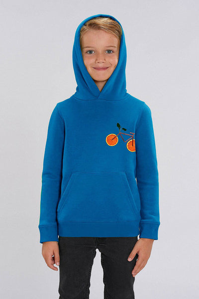 Royal Blue Kids Orange Bicycle Printed Hoodie, Medium-weight, from organic cotton blend, for girls & for boys