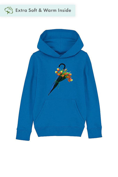 Royal Blue Kids Blooming Umbrella Graphic Hoodie, Medium-weight, from organic cotton blend, for girls & for boys