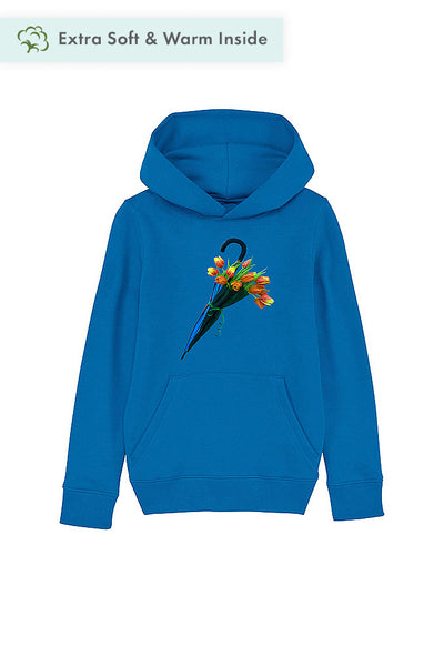 Royal Blue Kids Blooming Umbrella Graphic Hoodie, Medium-weight, from organic cotton blend, for girls & for boys