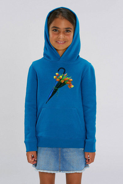 Royal Blue Kids Blooming Umbrella Graphic Hoodie, Medium-weight, from organic cotton blend, for girls & for boys
