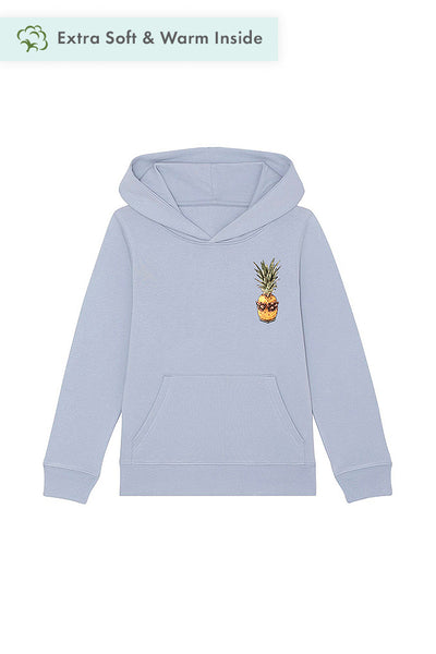 Light blue Kids Cool Pineapple Hoodie, Medium-weight, from organic cotton blend, for girls & for boys