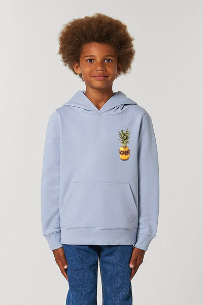 Light blue Kids Cool Pineapple Hoodie, Medium-weight, from organic cotton blend, for girls & for boys 