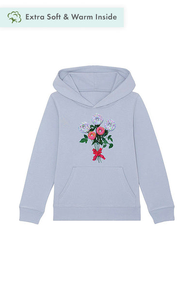 Light blue Girls Donut Flowers Print Hoodie, Medium-weight, from organic cotton blend