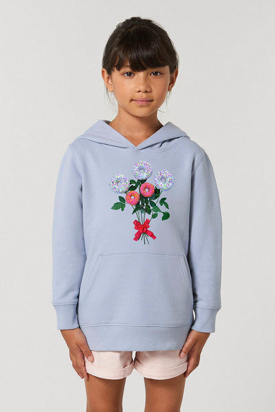 Light blue Girls Donut Flowers Print Hoodie, Medium-weight, from organic cotton blend