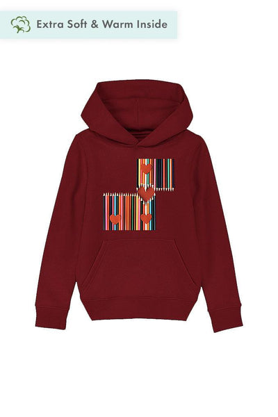 Burgundy Kids Love Heart Graphic Hoodie, Medium-weight, from organic cotton blend, for girls & for boys