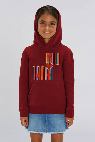 Burgundy Kids Love Heart Graphic Hoodie, Medium-weight, from organic cotton blend, for girls & for boys
