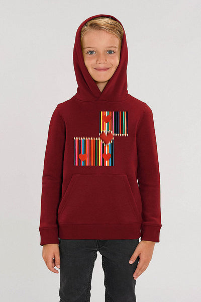 Burgundy Kids Love Heart Graphic Hoodie, Medium-weight, from organic cotton blend, for girls & for boys