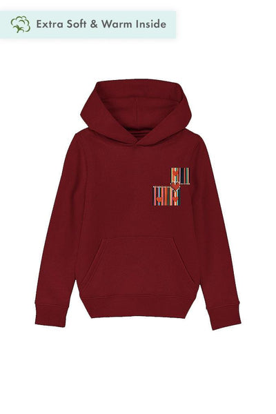 Burgundy Kids Love Heart Printed Hoodie, Medium-weight, from organic cotton blend, for girls & for boys