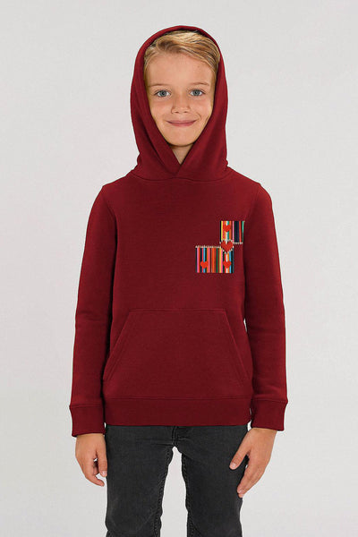 Burgundy Kids Love Heart Printed Hoodie, Medium-weight, from organic cotton blend, for girls & for boys