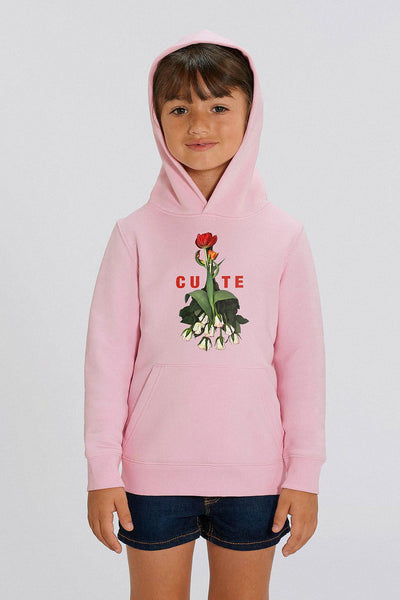 Cotton Pink Girls Cute Floral Graphic Hoodie, Medium-weight, from organic cotton blend